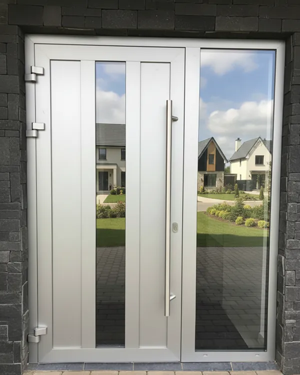 Входная дверь для загородного дома из алюминия ТАТПРОФ TDS65 в цвете RAL9006 серебристый металлик