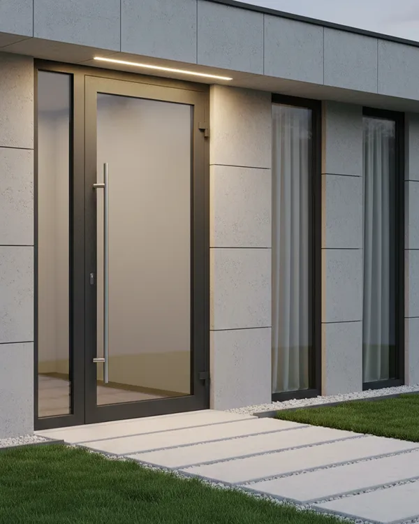 Входная дверь с остеклением из профиля ТАТПРОФ TDS65 для освещения тамбура дома