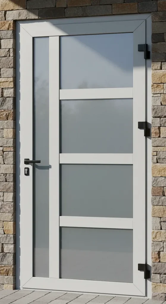 Входная группа коттеджа с дверью из алюминия ТАТПРОФ TDS65 в цвете RAL7040