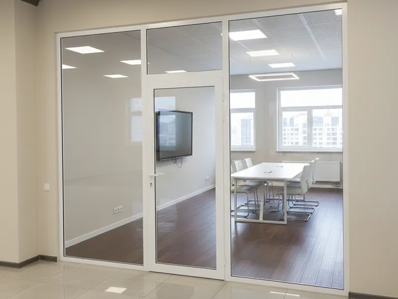 Стационарные офисные перегородки из алюминия системы TATPROF TDS-45 производства компании Профильные решения в интерьере офиса Екатеринбурга